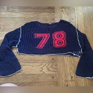 JADED LONDON Navy Cropped Sweater with Red Number 78